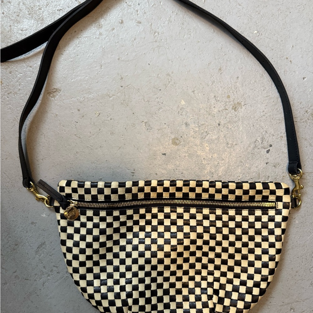 Clare V Black and Cream Crossbody Bag with Checkerboard Design